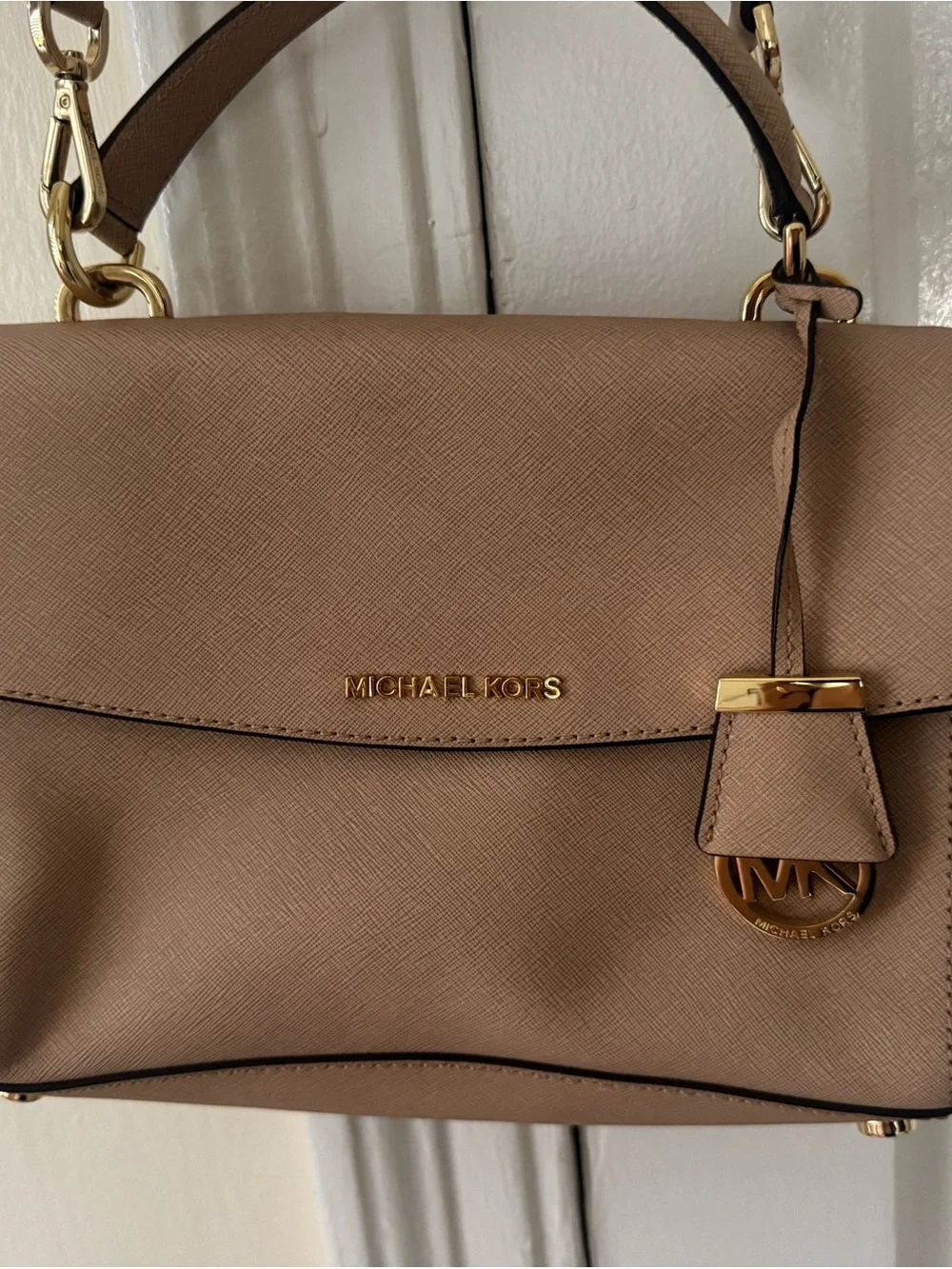 Michael Kors Taupe Leather Satchel with Gold Hardware
